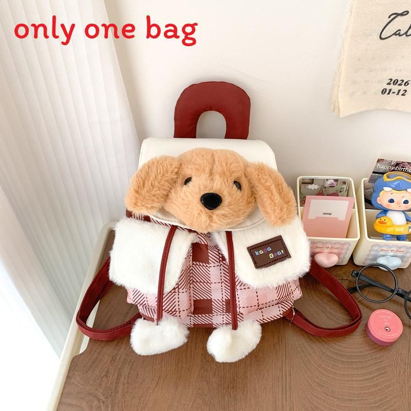 Plush Dog Pattern Mini Backpack With Flap Closure For Casual Day Out