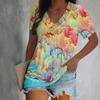 Summer Colorful Floral 3d Printing T-shirt Women's V-neck Short-sleeved T-shirt Top T-shirt