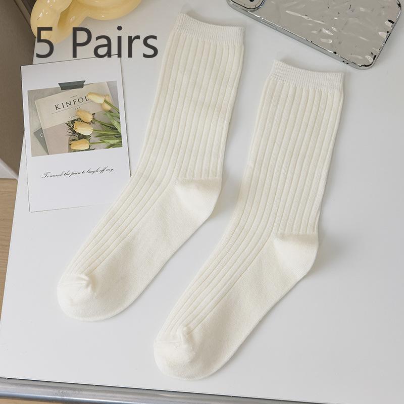 5 Paar Damen Frühling und Herbst Geruchsdichte Einfarbige Baumwoll-Röhrensocken