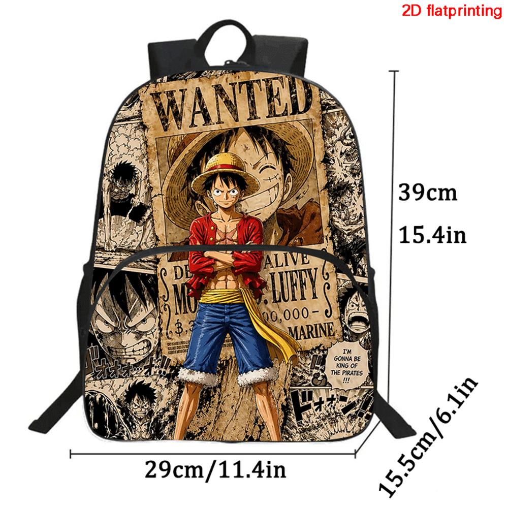 15 Inch Cartoon One Piece Backpack with Front Pocket, Light Weight Unisex School Backpack for Boys Girls Age 6-10 Travel Daypack