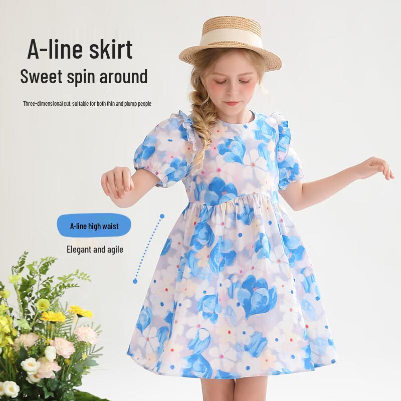 Classic Teddy Girls' French Floral Short Sleeve Princess Dress