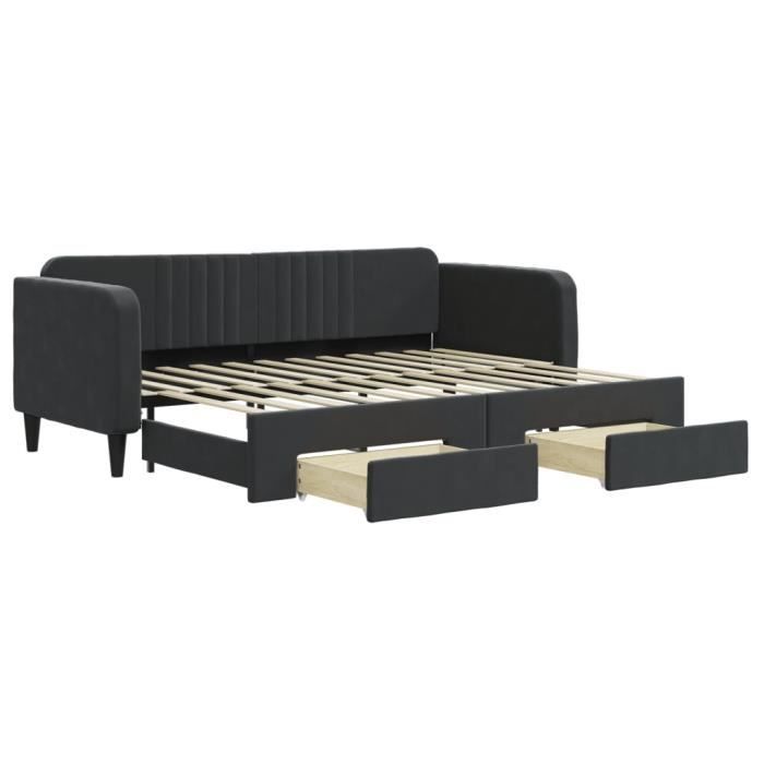 VidaXL Daybed with Trundle and Drawers Black 80x200 Cm Velvet 3197108