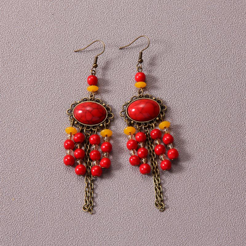 Богемные серьги с кисточками из бирюзы - Этнический ретро тибетский подвесной стиль