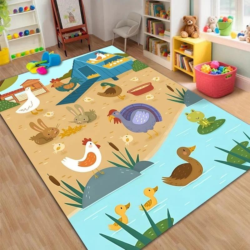 1PC Tappeto Interessante Cartone Animato Fattoria per Soggiorno Camera da Letto Divano Decorazione Casa Tappetino Antiscivolo Tappeti Area Attività Bambini