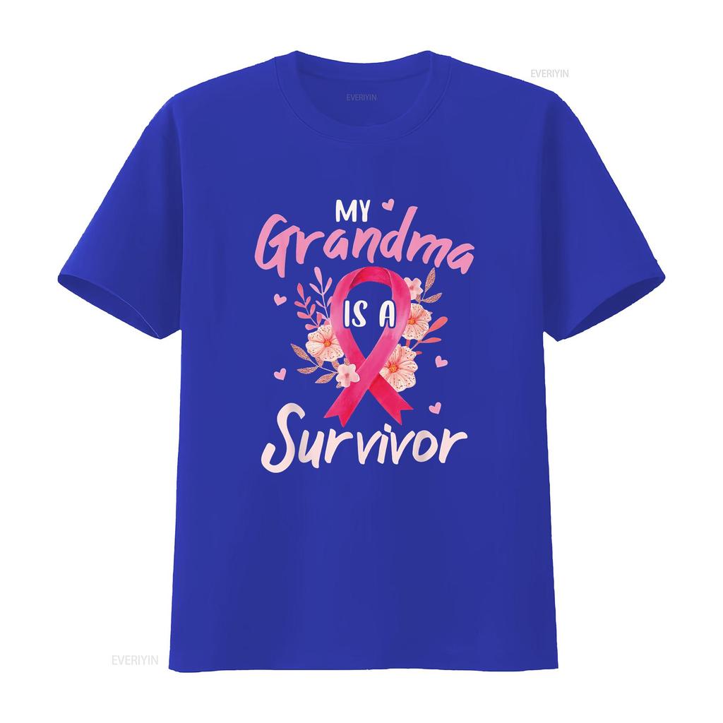 Womens T Shirt My Grandma Is A Survivor Flower Breast Cancer Awareness Black 2X Large vintage Washed Comfortable Soft Unisex
