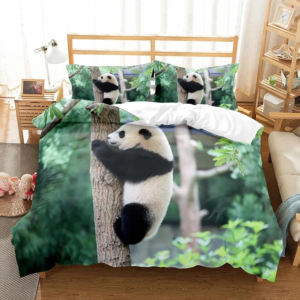 Panda Cute Wild Animals Comfortable Duvet Quilt Cover Pillowcase Bedding Set Children Bedroom Decoration Home Textile