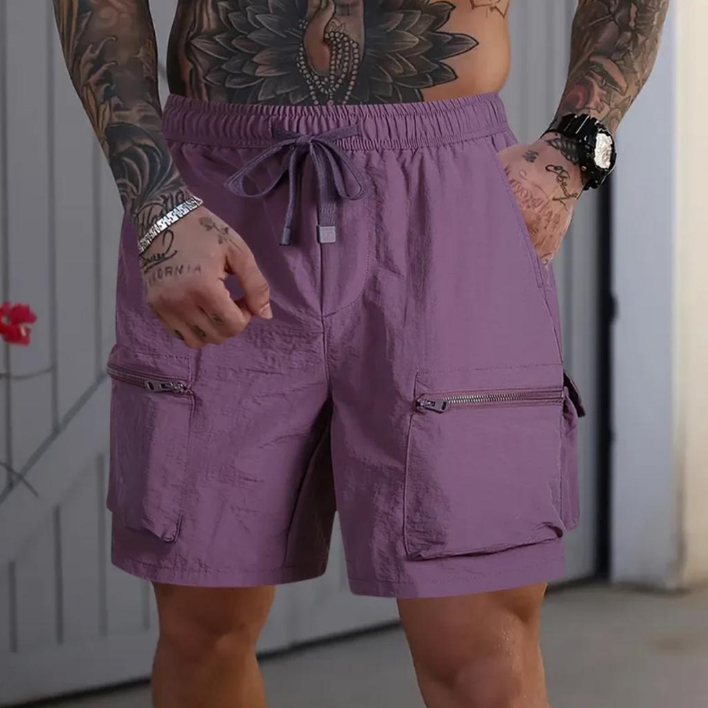 Men's Loose Fit Lightweight Breathable Cargo Shorts with Zipper Pockets Drawstring Waist Casual Athletic Design for Outdoor Activities