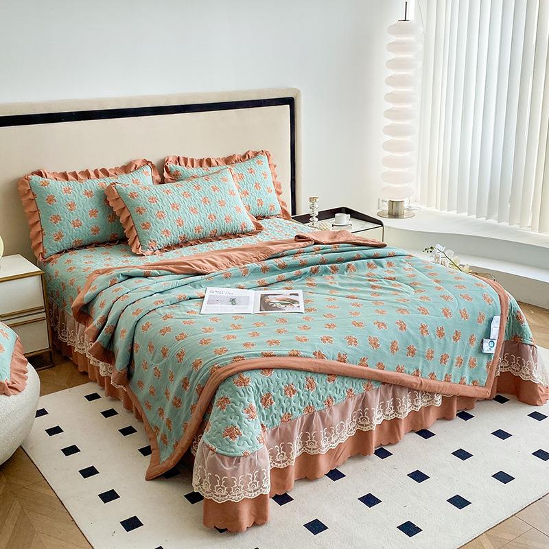 Washed Cotton And Linen Summer Cooler Comforter Bed Cover 4 Piece Set Moisture Absorbing Breathable Blanket Bed Sheet 4 Piece Set