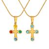 Stainless Steel Inlaid Natural Stone Cross Pendant Necklace Women'S Retro High-End Jewelry Pn-2197