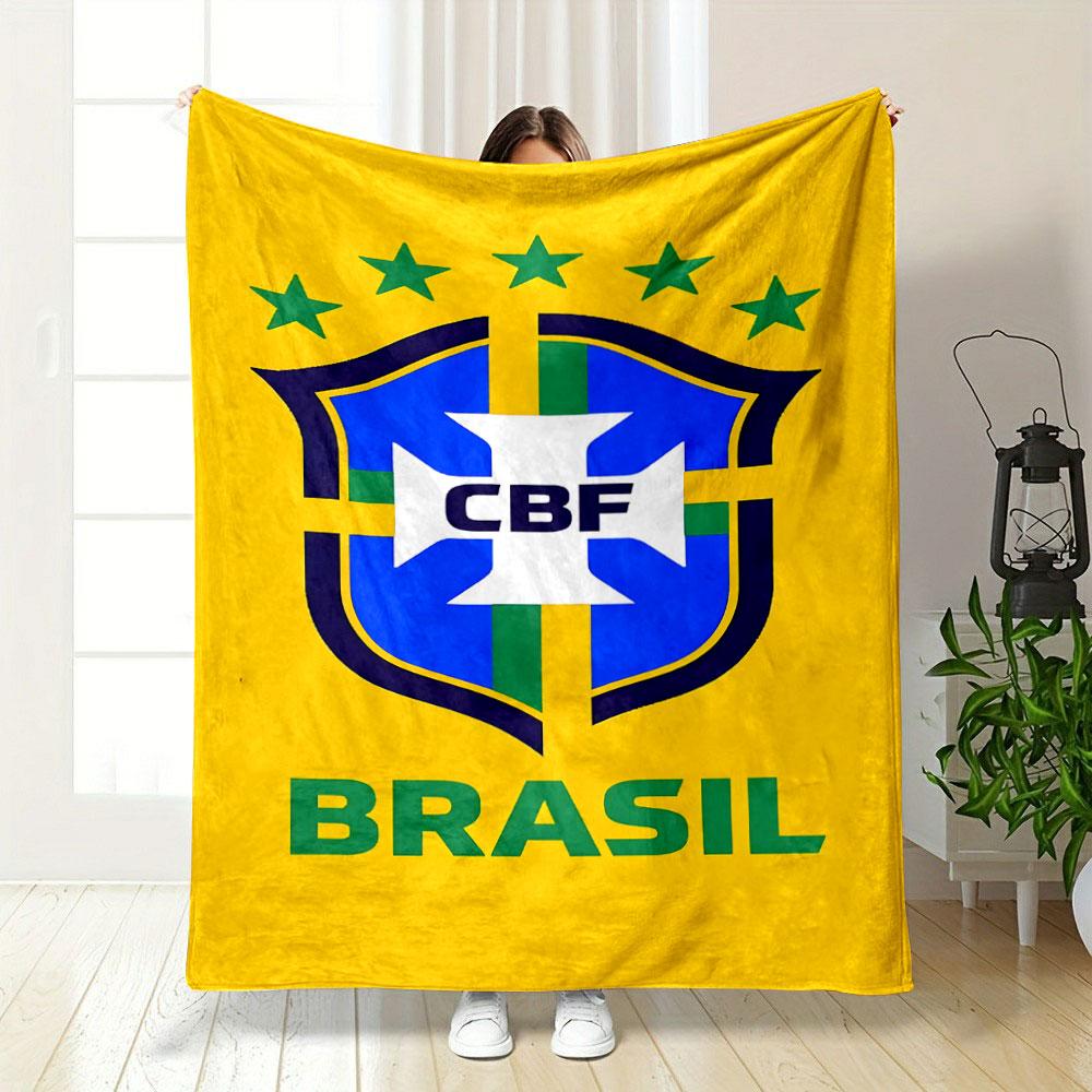 Brazil CBF Logo On Yellow Background Patterned Blanket, Flannel, Suitable for All Seasons, Home Decor, Warm and Cozy