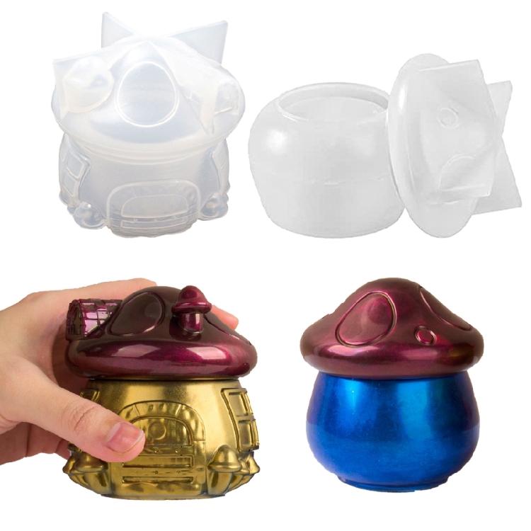 Mushroom House Resin Jar Silicone Molds with Lid Silicone Candle Holder Silicone Molds for Jewelry Jar Handmade Craft