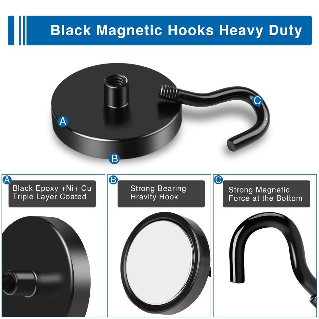 10/20/30Pcs Strong Magnetic Hook 70lbs Max Heavy Duty Magnet 3Coating Neodymium Hooks for Kitchen Garage Grill Cup Key Hanger