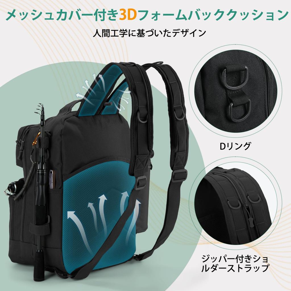 Rucsac de pescuit Goture cu geantă de mână pentru lansete Include două cutii pentru accesorii de dimensiunea 3600 Potrivit pentru camping și suport negru, Stil, Cutii, Impermeabil, Drumeții,