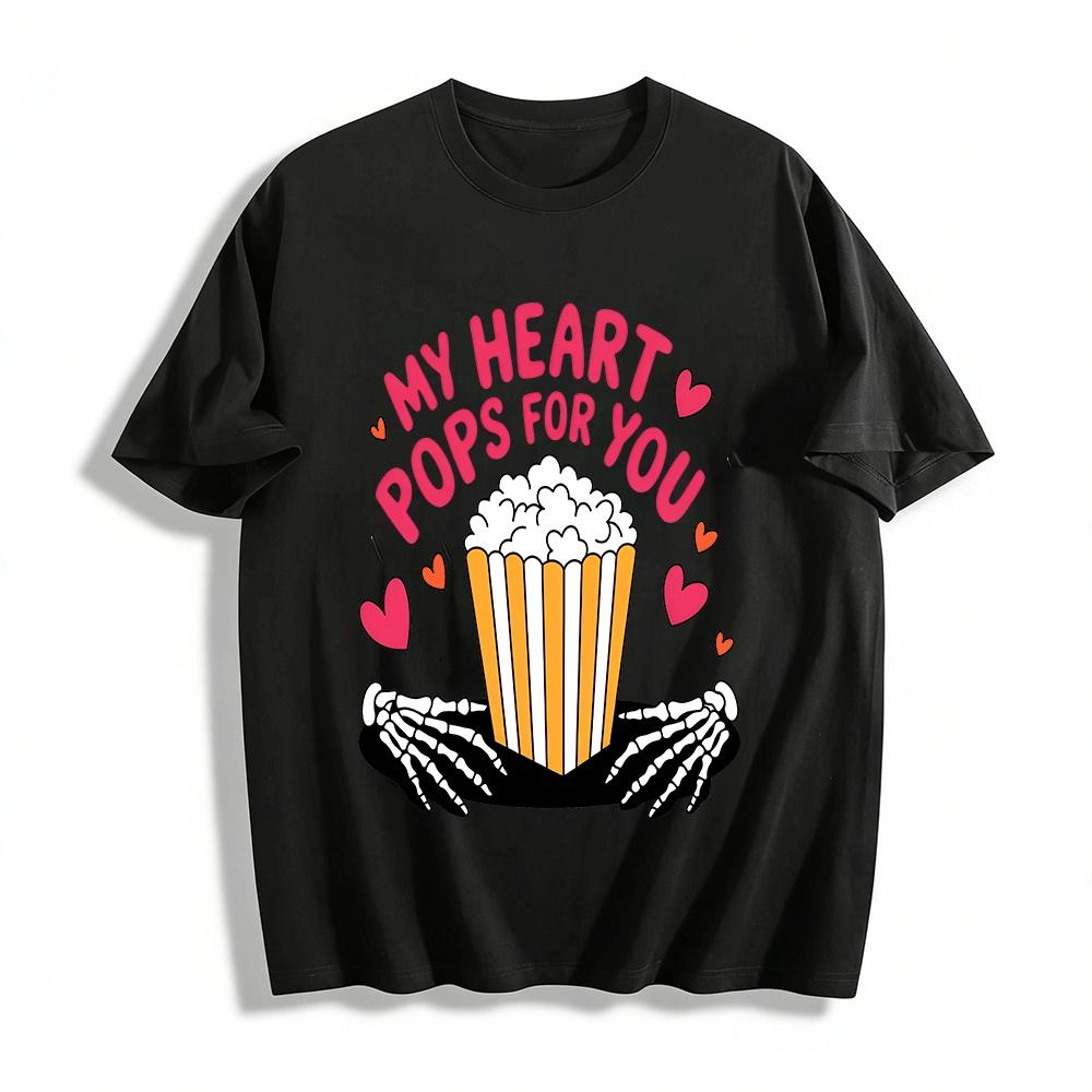 

Skeleton Holding Popcorn Fun Confession Print Couple T-Shirt Pure cotton T-shirt 6XL