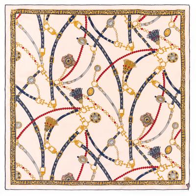 90cm Belt Chain Square Shawl Twill Silk Scarf Women Luxury Brand Hijab Bandana Handmade Curled Foulard Head Scarves
