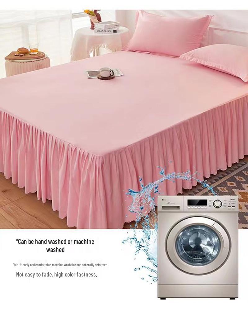 Korean Skin-Friendly Bed Skirt: Brushed Solid Color, Four Seasons, Anti-Pill, Fade & Shrink Resistant