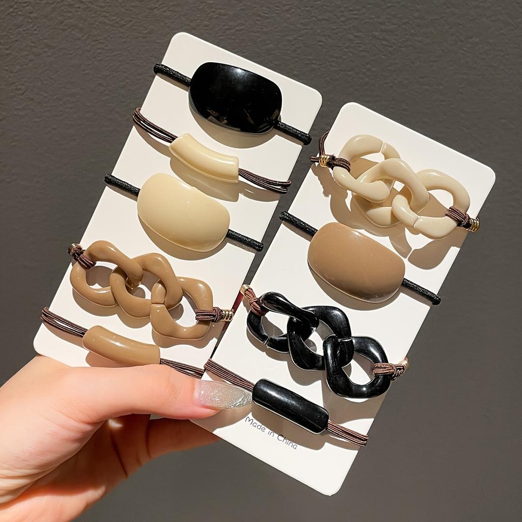 12pcs Elegant Milk Coffee Color Hair Ties - Chic Acrylic Ponytail Holders for Women & Girls, Simple Style Hair Accessories,Valentine'S Day Gift