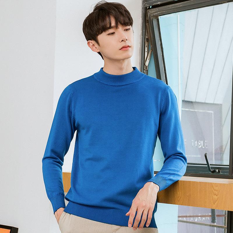 Semi-turtleneck Sweater Men's Soft Fit Knit Sweater Solid Color Casual Warm Long-sleeved Versatile Wool Bottoming Shirt Tide