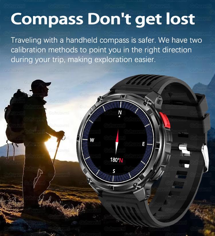 1100mAh Large Battery Durable Adult Smart Watch GPS Strong Flashlight 10ATM Waterproof BT Call Sport Smartwatch Men