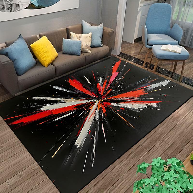 Abstract Explosion Pattern Area Rug with Vibrant Red and Black Design Suitable for use as an anti-slip for living room bedroom sofas
