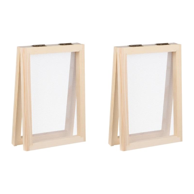 Pack of 2 Multifunctional Wood Paper Making Mold Screen Papermaking Frame for Handmade Craft Projects and Creative Gift