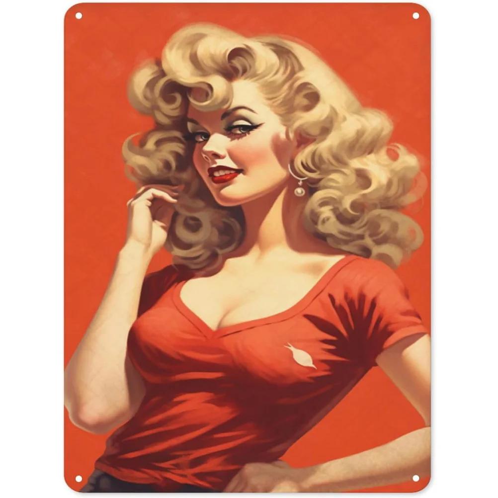 Metal Tin Signs Plaque Pinup Bikini Girl Wall Decoration Vintage Art Poster Iron Painting for Man Cave Home Cafe Garden Club