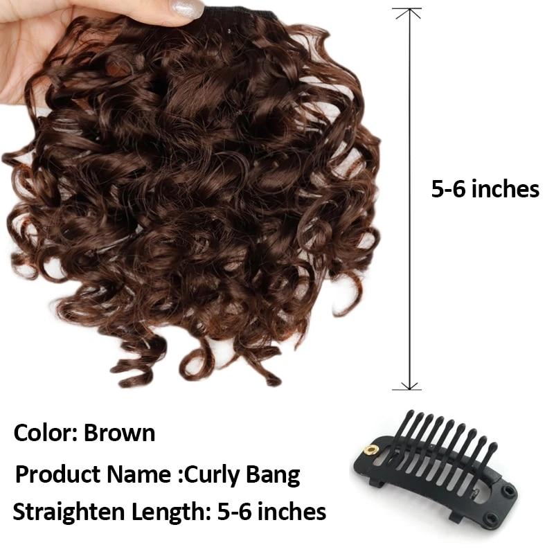 XINRAN Women Curly Fake Bangs Hair Clip Natural Synthetic Black Brown Hair Extension Piece for Natural Hair Bangs Hair Extension