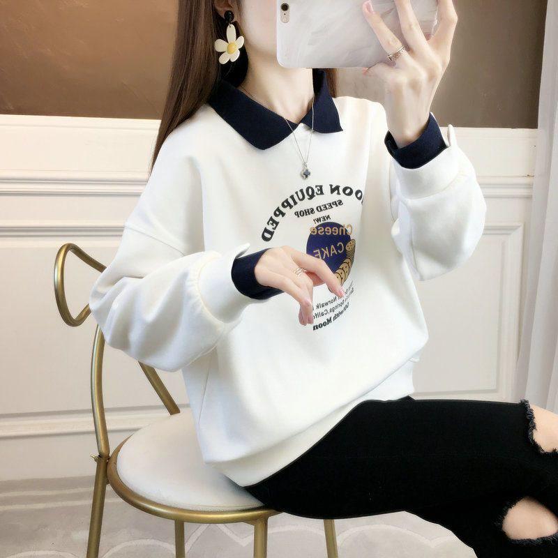 

Women s Trendy Polo Sweatshirt - Spring/Autumn, Korean Loose Fit, Plush Velvet, Thick Design XL