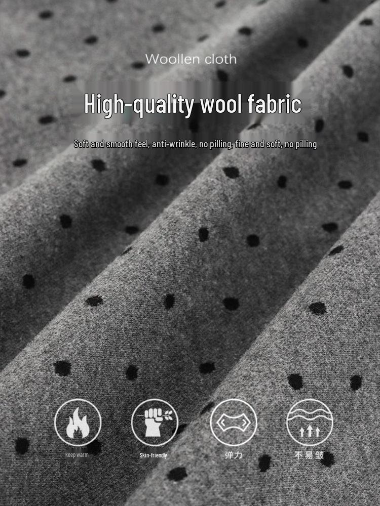 Gray Plaid Wool A-Line Polka Dot Short Skirt for Women - Winter Warm Hip-Hugging Design