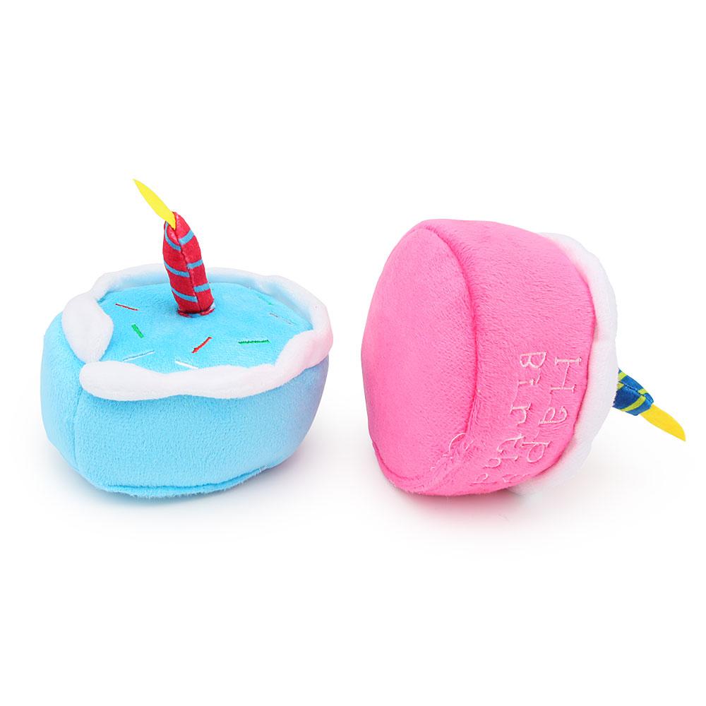 Party Candle Small Cake Dog Toy Pink Blue Soft Plush Birthday Cake Chew Pet Toy