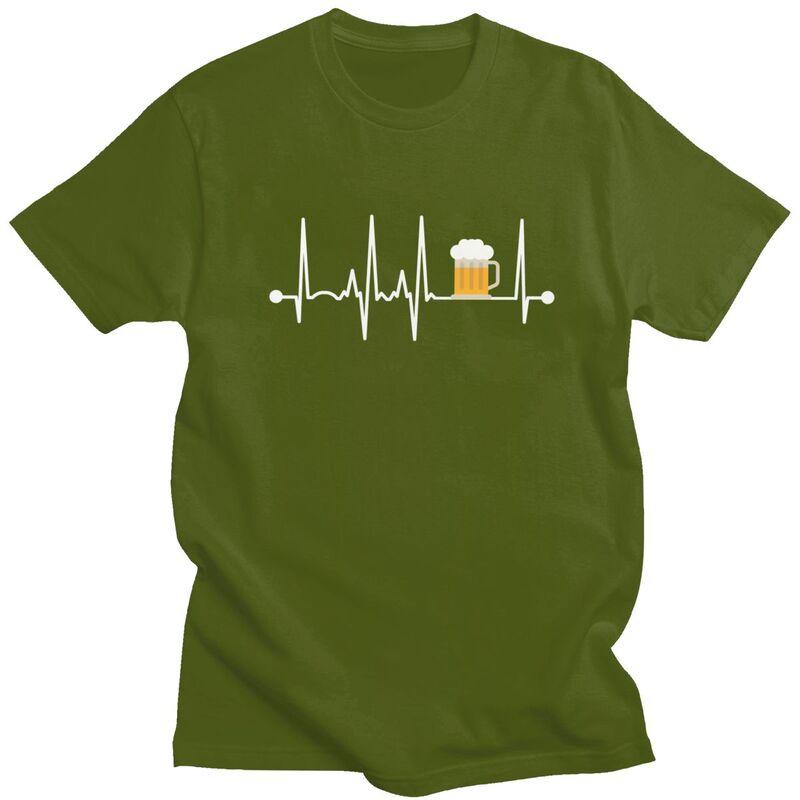Custom Beer Heartbeat Tshirt for Men Short Sleeves T Shirt Cool Tshirt Loose Fit 100 Cotton Tee Gift