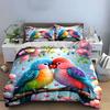 Colorful Lovebirds Blossom Art Bedding Duvet Cover Set  (1*Duvet Cover 2*Pillowcases, without duvet insert)