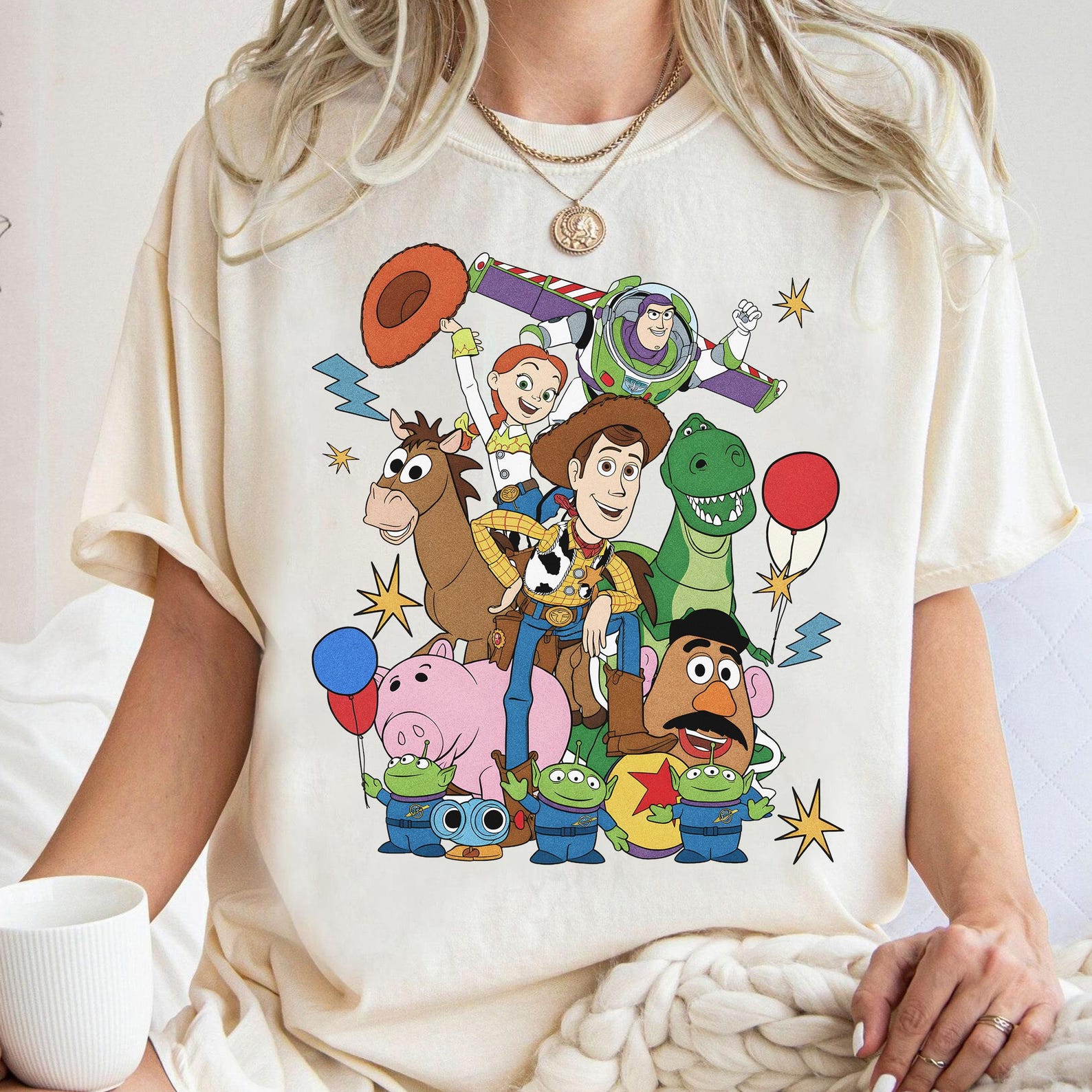 Toy Story Group Shirt, Woody Buzz Jessie Rex Alien Friends Tee, Pixar Graphic S