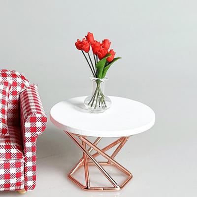 Miniatur Kaffeetisch Holz Tischplatte Metallgestell Teetisch Modell Winziger runder Tisch Spielzeug DIY 1/12 Puppenhaus Möbel Dekorationszubehör