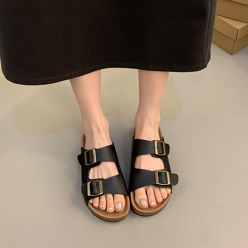 Fashion Thick-soled Medium-heeled Women's Slippers 2025 Summer New Retro Comfortable Sandals Flat-soled Beach Shoes for Women Flip Flops