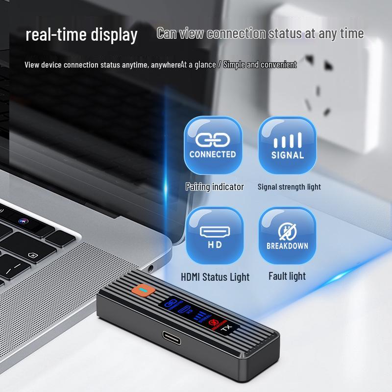 50M Portable HDMI Wireless Transmitter & Receiver with LED Screen - 1080P Extender