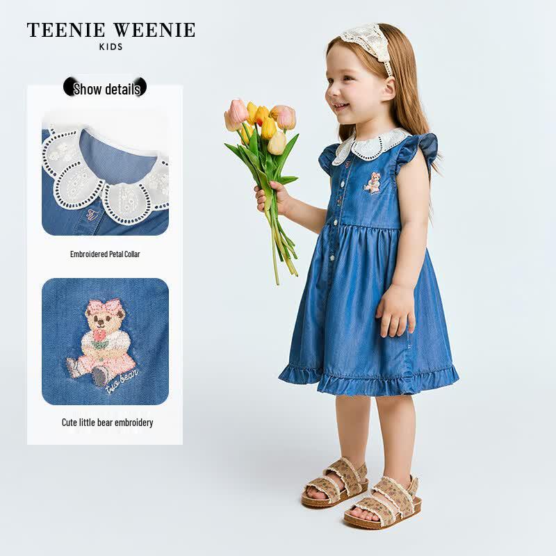Teenie Weenie Kids Girl's Petal Collar Fly Sleeve Denim Dress