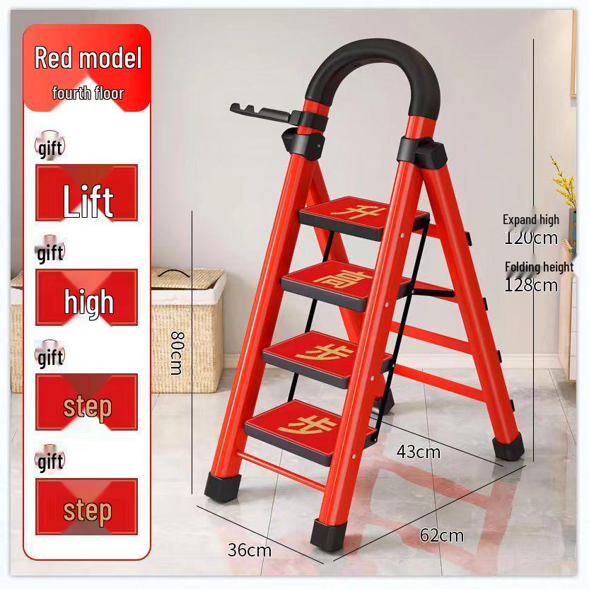 Multi-Functional Telescopic A-Frame Folding Ladder - Thick Carbon Steel Step Ladder for Indoor Use