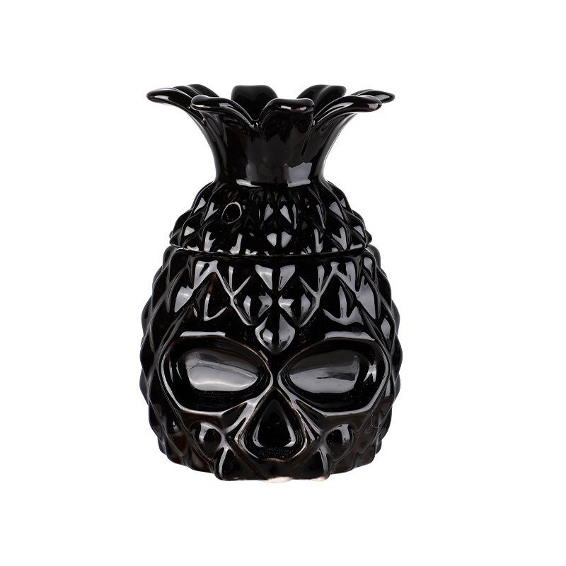 Black Pineapple TIKI Glass Ceramic Tiki Cocktail Glass Beach Party Drinking Glass Cool Skull Pineapple Iced Sand Juice Container