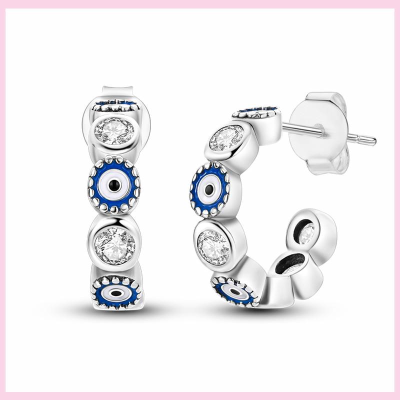 Shining Blue Zircon Owl Earrings 925 Silver Evil Eyes Earrings for Women Wedding Engagement Planet Moon Star Zirconia Jewelry