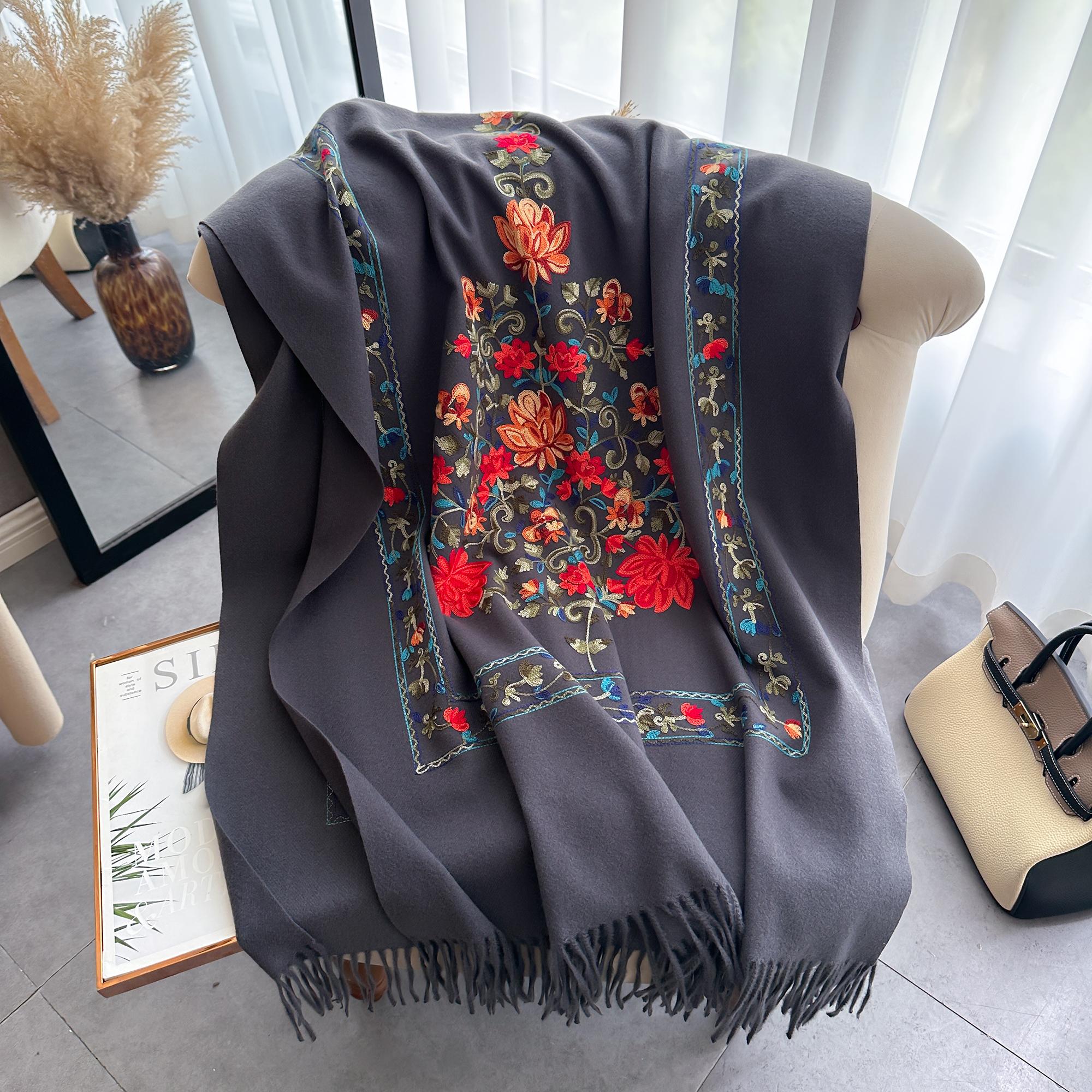 

Розкішний Високоякісний Вишитий Шарф Елегантний Жіночий Зимовий Товстий Теплий Шийний Пашміна Довгий Бахромчастий Шарф Леді Плед М яка Шаль