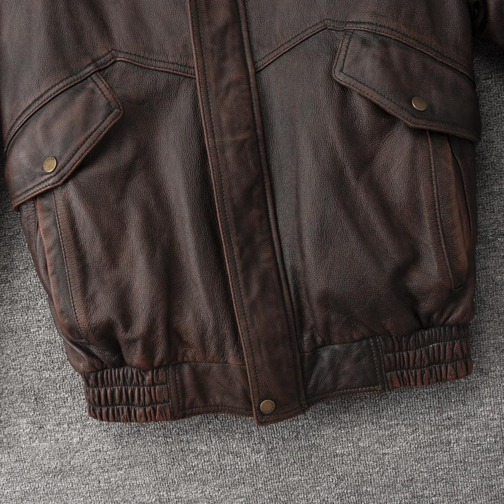 Vintage Red Brown Men Leather Jacket Oversized Style Black Genuine Cow Loose Man Bomber Coat Plus Size