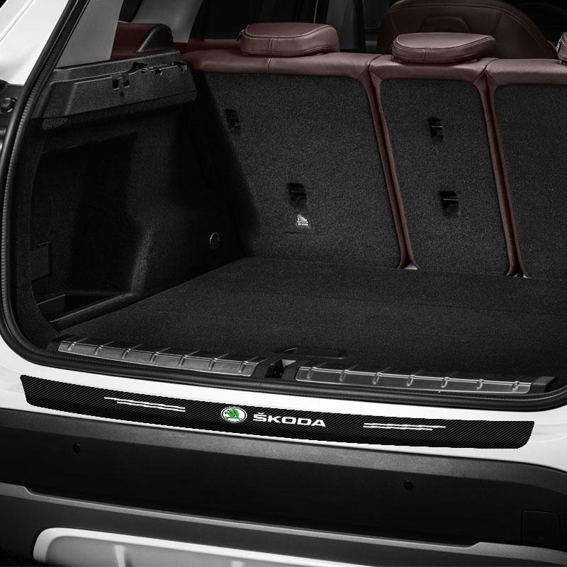 1pcs Carbon Fiber Car Trunk Rear Bumper Sticker Guard Plate Protector For Skoda Octavia Superb Rapid Kodiaq Karoq Fabia Kamiq Roomster Citigo