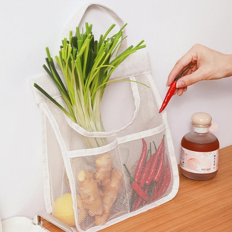1Pc Portable Hanging Mesh Storage Bag Multi-purpose Breathable Fruit And Vegetable Hanging Net Bag Kitchen Gadgets