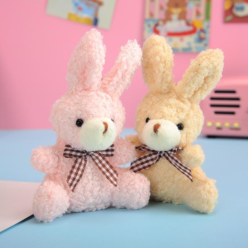 Adorable Plush Bunny Keychain Teddy Bear Style Soft And Fluffy Backpack Accessories