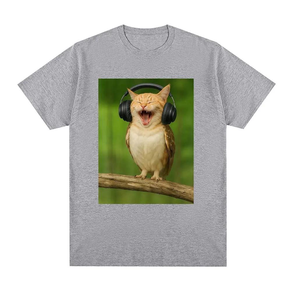 Lustige Meowl Meme T-Shirts Katze Eule Headset Herren Damen Kleidung Mode Harajuku Kurzarm Baumwolle Sommer Übergroß
