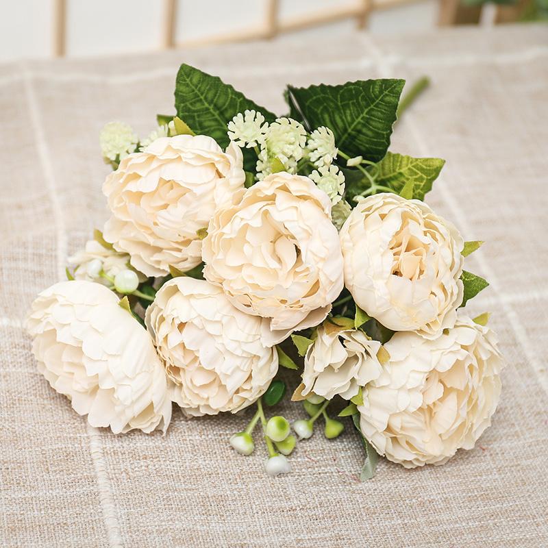 Artificial Flowers Decor 7 Heads Silk Peony Rose Hydrangea Bouquet Home Christmas Party Decorations Wedding Bride Fake Flowers