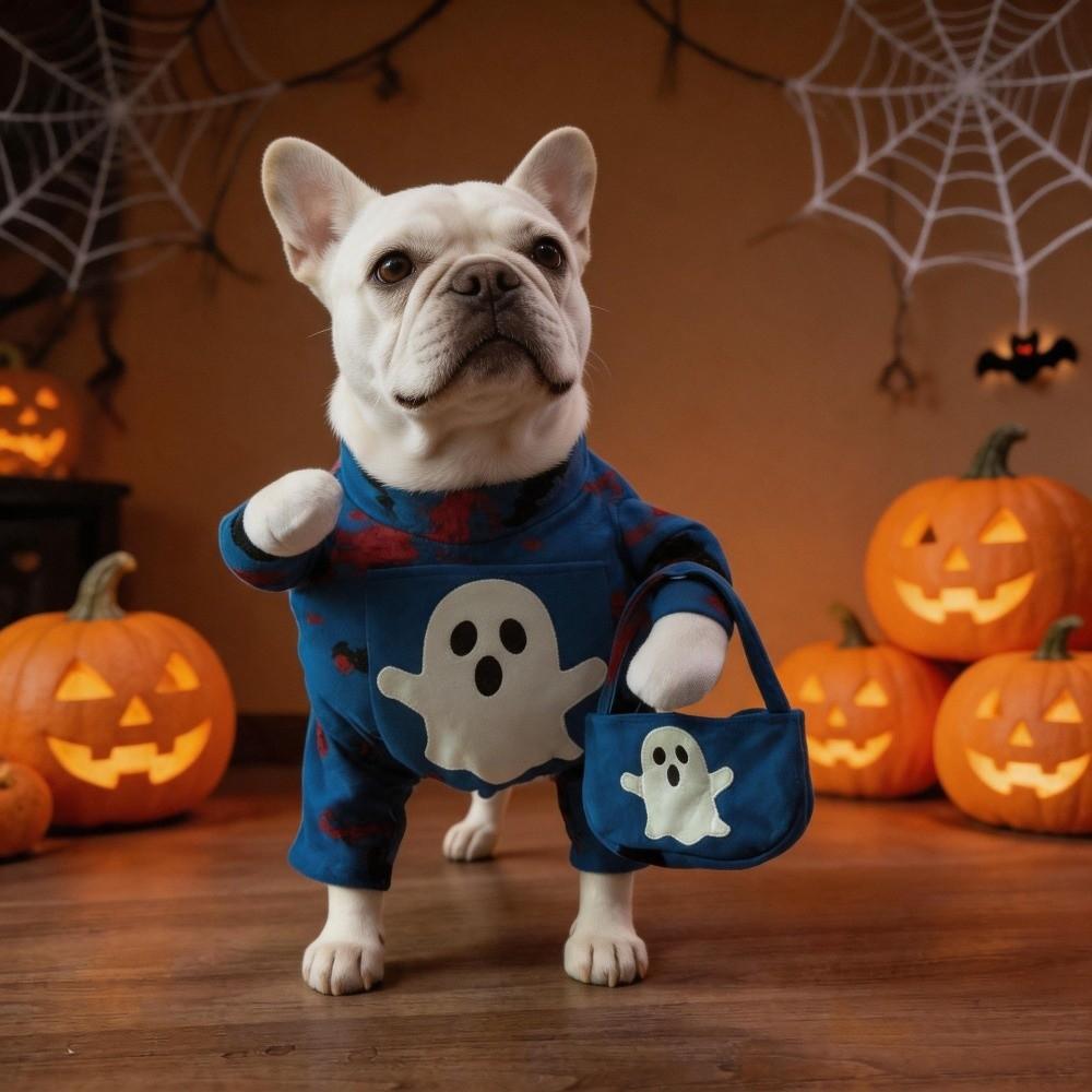 Adjustable Halloween Pet Ghost Costume Glow-in-the-Dark Full Body Jumpsuit Photography