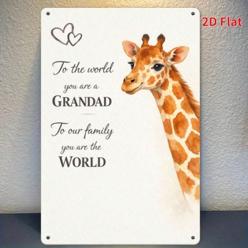 Vintage You Are The World Grandpa Metal Wall Plaque Bilingual Grandparent Art Sign 2D Flat Decor 7.87x11.8in