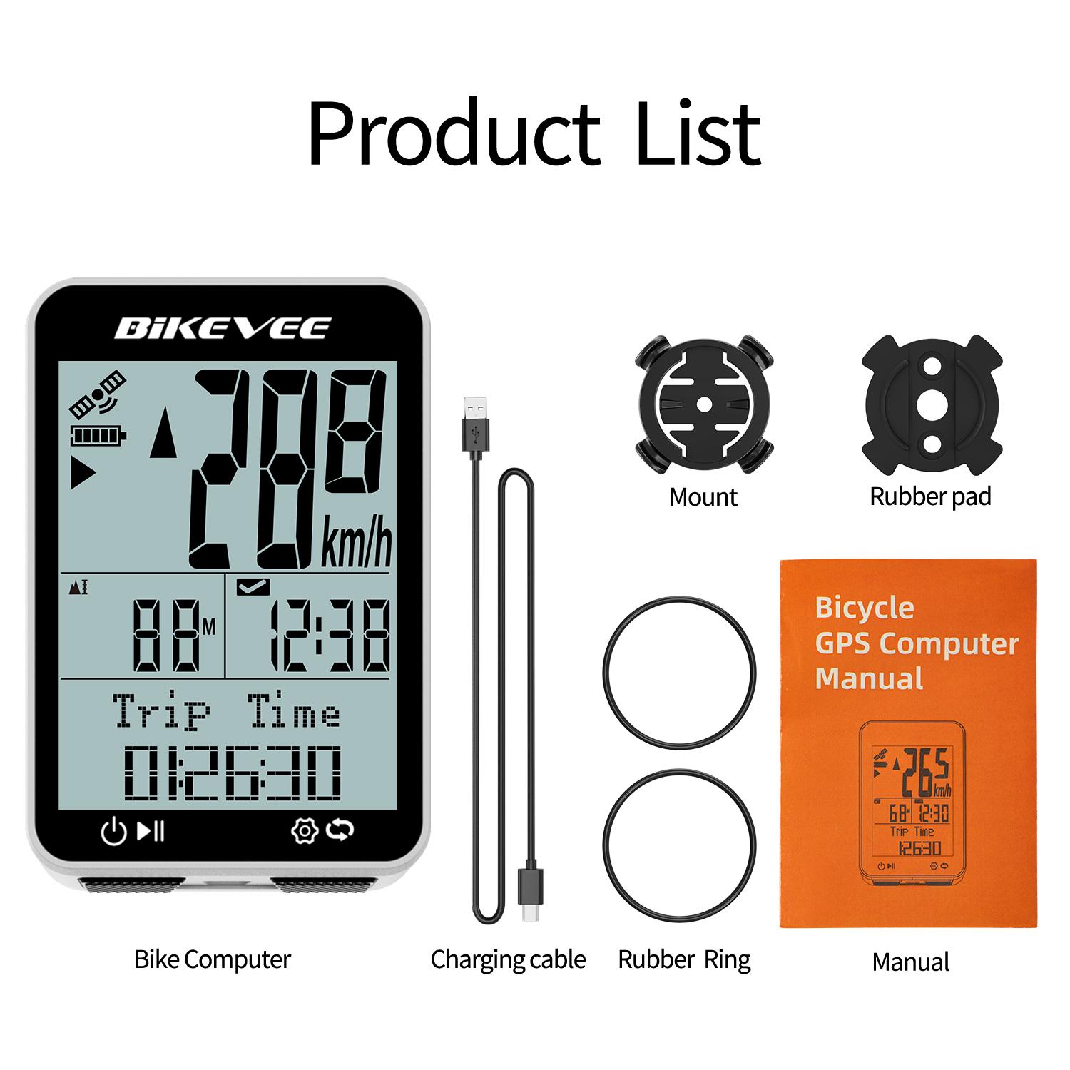 

USB-C Rechargeable GPS Wireless Bike Cycling Computer Bicycle Speedometer Odometer with Backlighted Stand Bicycle Accessories BKV-3109W-A